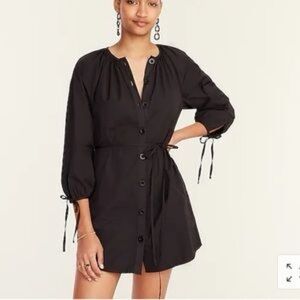 J Crew Black Tie-Sleeve Button-Front Cotton Poplin Shirt Dress BG447 XS NWT